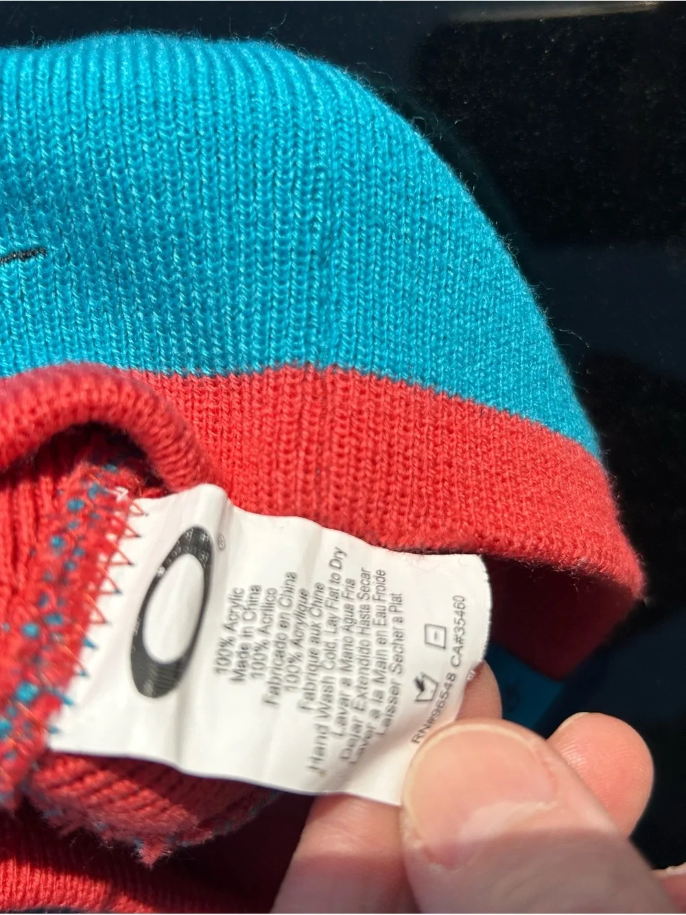 Oakley Kids Teal Beanie with Red Trim